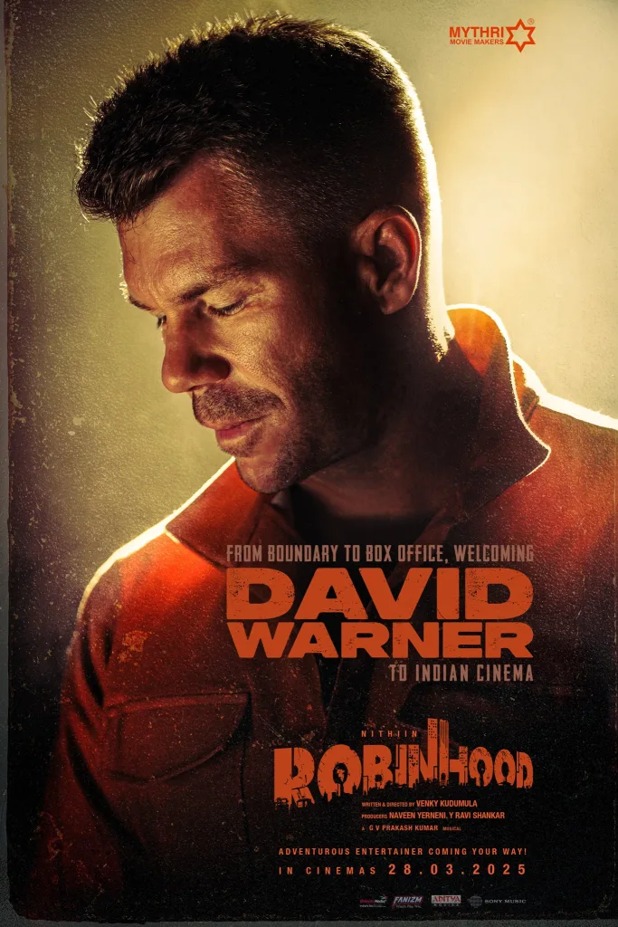 David Warner Makes His Telugu Debut With Robinhood—First Look Poster Unveiled 1 David Warner in Robinhood David Warner Makes His Telugu Debut With Robinhood—First Look Poster Unveiled