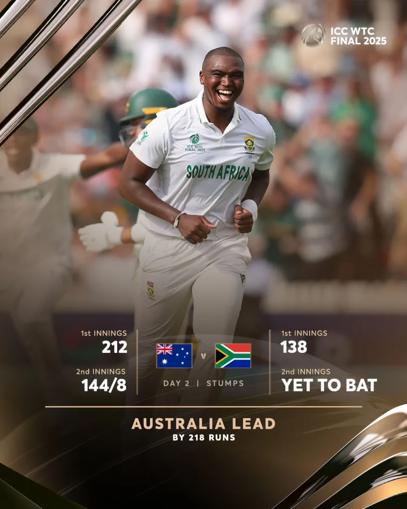 WTC 2025 Final Day 2: Cummins, Rabada Headline Gripping Battle as Australia Edge Ahead After Another Day of Collapse and Counterattack 1 South africa vs australia