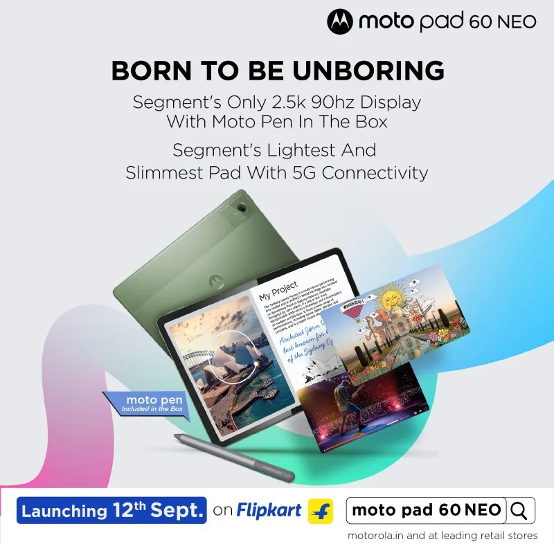 Moto Pad 60 Neo India Launch: September 12th Release with Segment-First 2.5K Display 1 Moto pad 60 neo india launch date