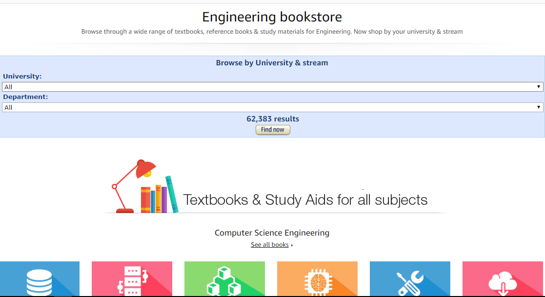 Amazon India opens a section of Engineering Textbooks
