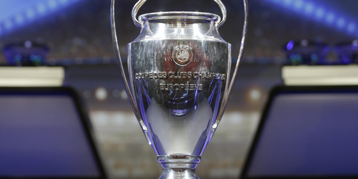 The trophy of UEFA Champions League is put on display before the UEFA Champions League draw at the Grimaldi Forum, in Monaco, Thursday, Aug. 24, 2017. (AP Photo/Claude Paris)