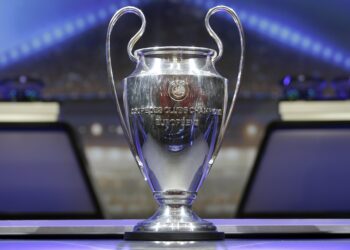 The trophy of UEFA Champions League is put on display before the UEFA Champions League draw at the Grimaldi Forum, in Monaco, Thursday, Aug. 24, 2017. (AP Photo/Claude Paris)