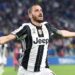 FILE - In this Sunday, April 23, 2017 filer, Juventus' Leonardo Bonucci celebrates after scoring a goal during the Serie A soccer match between Juventus and Genoa at the Juventus stadium in Turin, Italy.Bonucci won six Serie A titles in seven years at Juventus but the Italy defender joined Milan last year _ in what was the shock of the transfer window _ for a fee of more than 40 million euros ($45 million) amid reports of a dressing room spat. Juventus said on Thursday that the 31-year-old Bonucci, who has reportedly taken a pay cut to move back to Juventus, has signed a five-year deal. (Alessandro Di Marco/ANSA via AP)