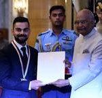 Virat Kohli receives the prestigious Rajiv Gandhi Khel Ratna Award after Sachin Tendulkar and MS Dhoni