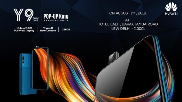 Huawei Y9 Prime 2019 with pop-up selfie camera will launch on 1st August.