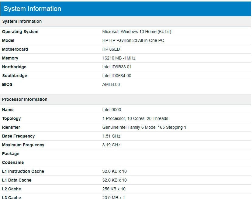10-core 10th Gen Intel Comet Lake-S CPU spotted on Geekbench