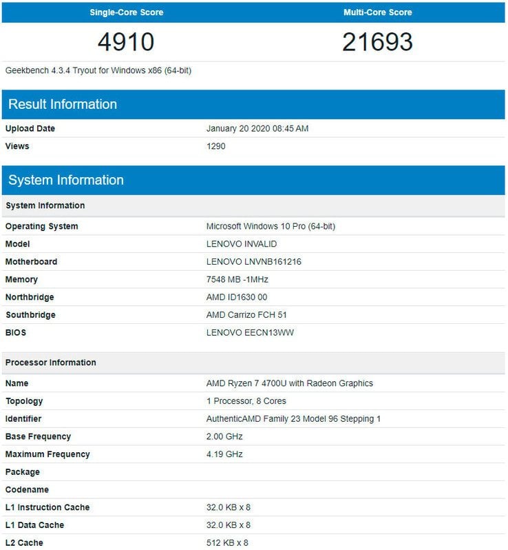 AMD Ryzen 7 4700U Geekbench scores pop up, Intel to face tough competition this time