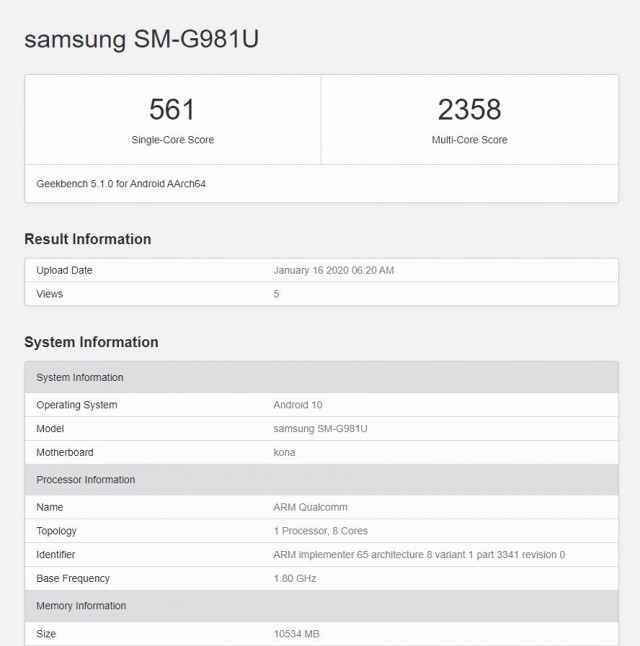 Samsung Galaxy S20 5G with 12 GB RAM & Snapdragon 865 spotted on Geekbench