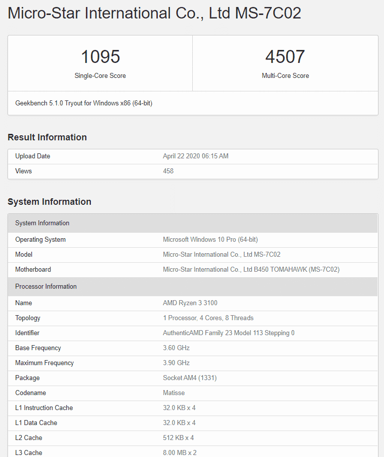 AMD Ryzen 3 3100 manages to grab impressive Geekbench 5 scores