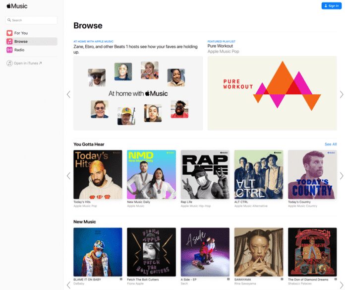 Apple Music now officially available on the web interface