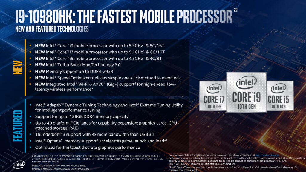 10th Gen Intel Comet Lake-H CPUs launched, up to 5.3 GHz at 45W TDP