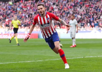 MADRID, SPAIN - JANUARY 26: Saul Niguez of Atletico de Madrid celebrates after scoring his team's second goal during the La Liga match between  Club Atletico de Madrid and Getafe CF at Wanda Metropolitano on January 26, 2019 in Madrid, Spain. (Photo by Gonzalo Arroyo Moreno/Getty Images)