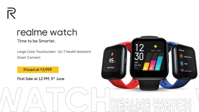 Realme Watch launched with Real-time Heart rate monitor and Large color display at just Rs.3,999
