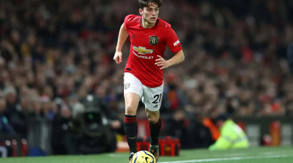 MANCHESTER, ENGLAND - DECEMBER 04: Daniel James of Manchester United during the Premier League match between Manchester United and Tottenham Hotspur at Old Trafford on December 04, 2019 in Manchester, United Kingdom. (Photo by Michael Steele/Getty Images)