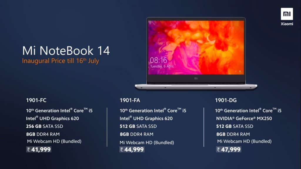 Mi Notebook 14 and Mi Notebook 14 Horizon Edition launched, starts at Rs. 41,999