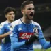 Napoli's Fabian Ruiz celebrates after he scores the opening goal during an Italian Cup soccer match between Inter Milan and Napoli at the San Siro stadium, in Milan, Italy, Wednesday, Feb. 12, 2020. (AP Photo/Antonio Calanni)