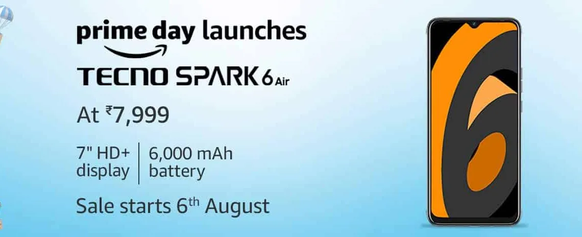Tecno Spark 6 Air launched with 7-inch display, Dual front flash, 6,000mAh battery and more at just Rs.7,999
