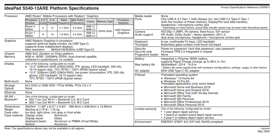 Lenovo silently announces IdeaPad S540-13 laptop with AMD Ryzen 4000 APUs