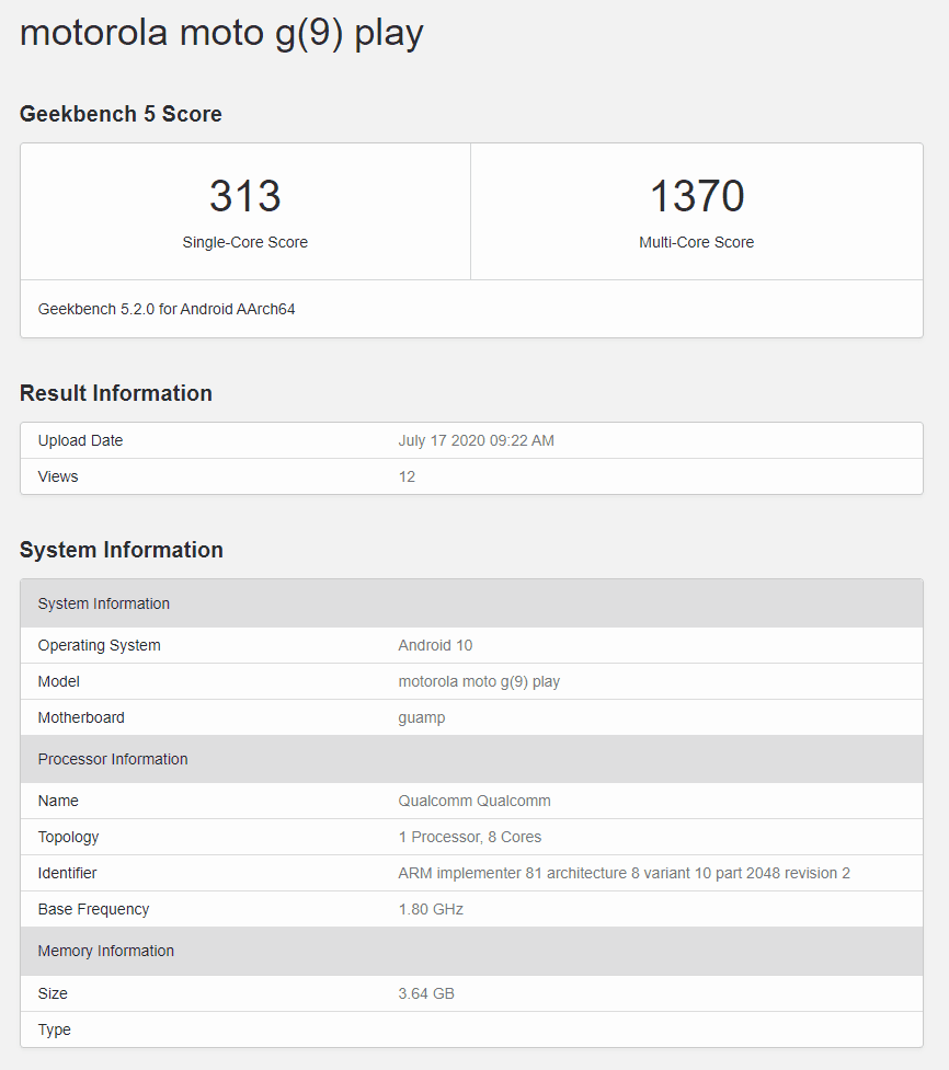 gsmarena 001 1 Moto G9 Play spotted in Geekbench with a more powerful processor than Moto G8 Play