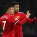 LONDON, ENGLAND - JANUARY 31:  Alexis Sanchez of Manchester United and Jesse Lingard of Manchester United line up a wall during the Premier League match between Tottenham Hotspur and Manchester United at Wembley Stadium on January 31, 2018 in London, England.  (Photo by Julian Finney/Getty Images)