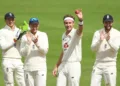 MANCHESTER, ENGLAND - JULY 28: Stuart Broad of England celebrates after taking the wicket of Kraigg Brathwaite of West Indies for his 500th Test Wicket during Day Five of the Ruth Strauss Foundation Test, the Third Test in the #RaiseTheBat Series match between England and the West Indies at Emirates Old Trafford on July 28, 2020 in Manchester, England. (Photo by Gareth Copley/Getty Images for ECB)