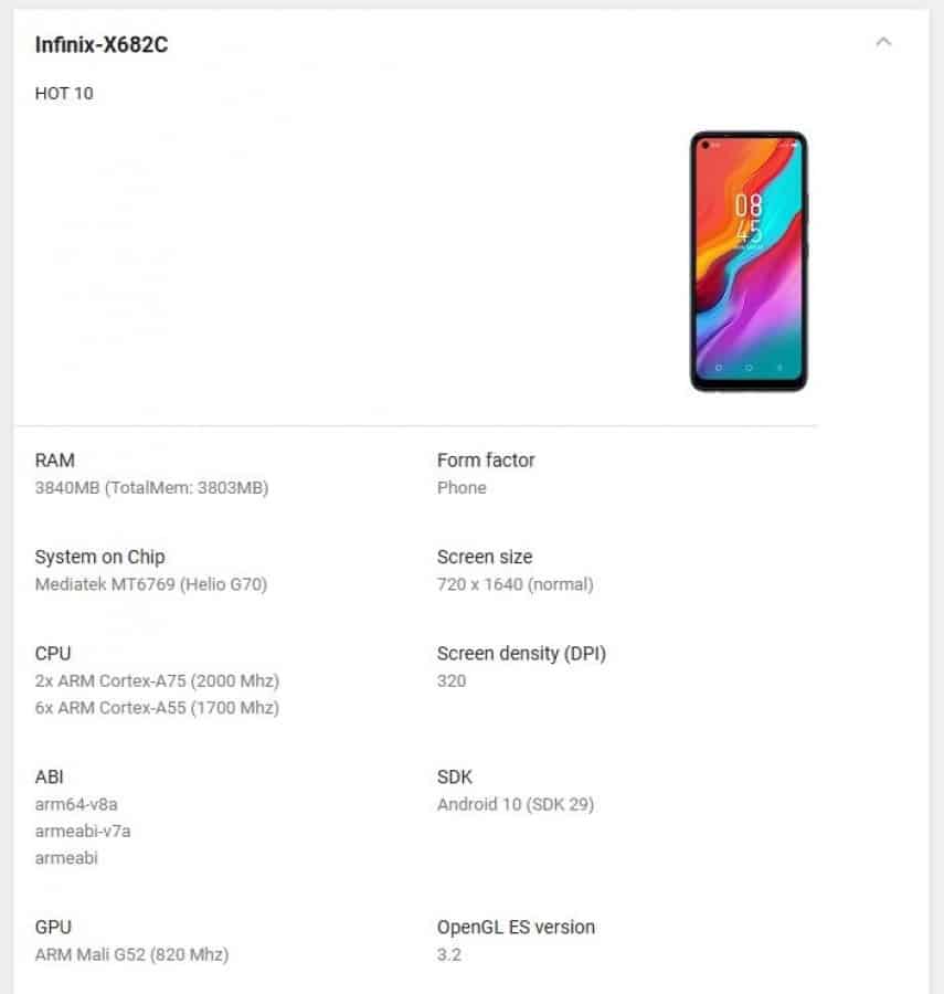 1 2 Infinix Hot 10 Spotted in Google Play Console and other certifications, few specs revealed