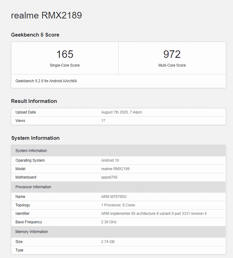 Ee3rDIoVoAIe e1 1 Realme C12 spotted with Helio G35 and 3GB RAM in Geekbench