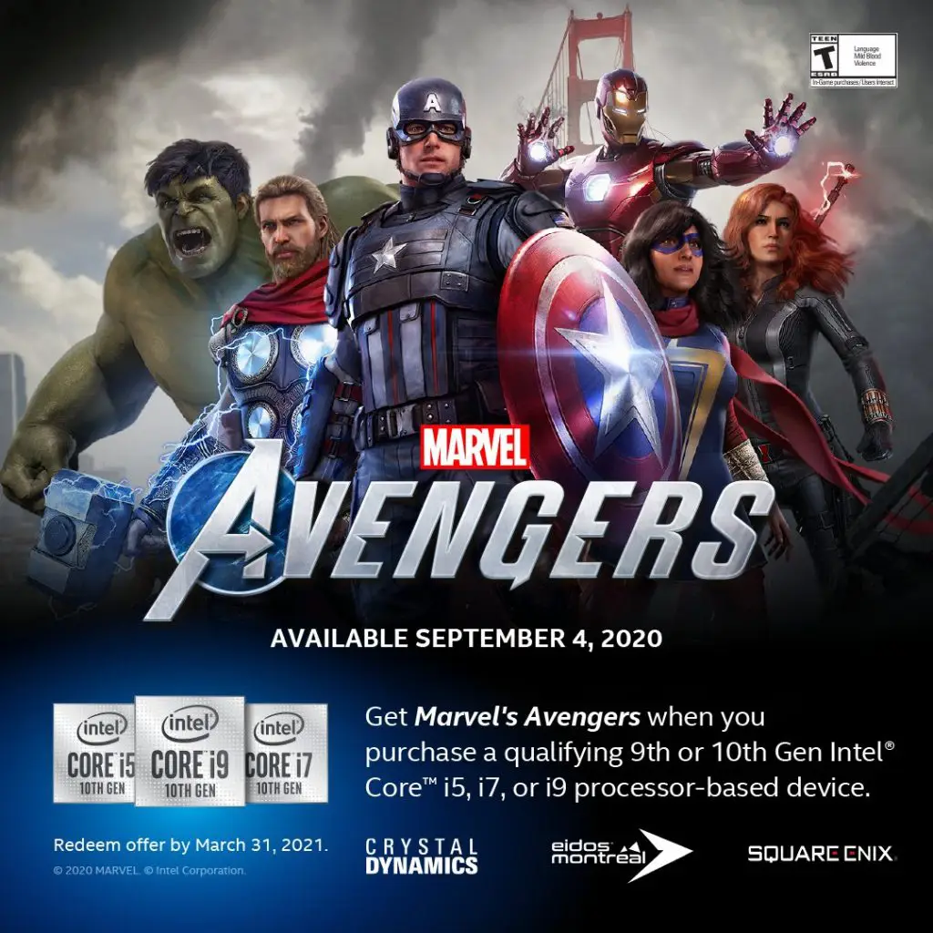 Now get to play Marvel's Avengers with selected 9th or 10th Gen Intel Core processors