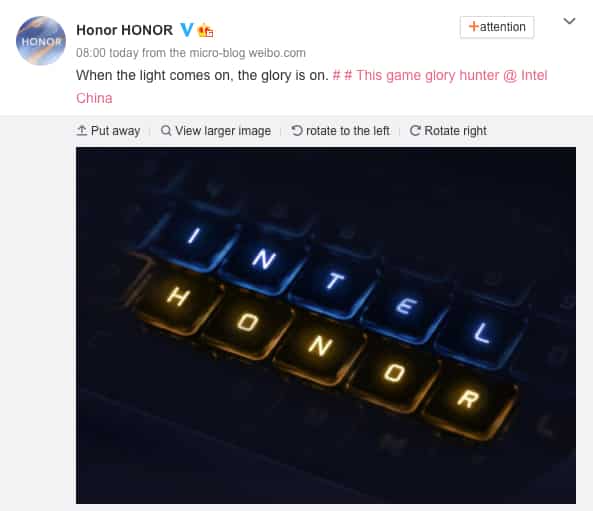 Honor's new Hunter Gaming Laptop series will feature Intel gaming processors