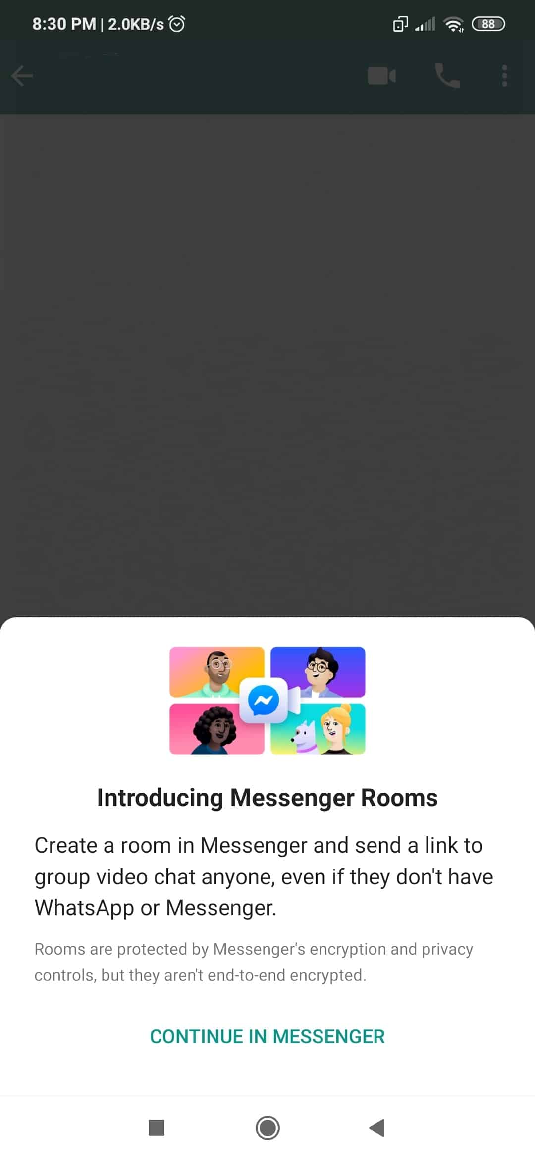 IMG 20200818 203948 WhatsApp rolls out new 'Messenger Room' support on mobile devices in India