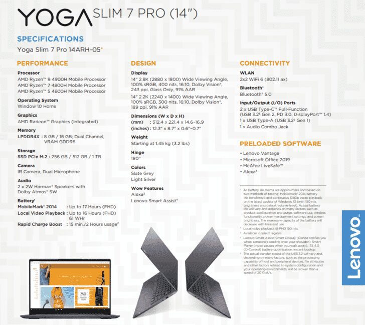 Lenovo Yoga Slim 7 Pro with up to Ryzen 9 4900H & a 14-inch 16:10 display