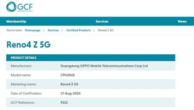 gsmarena 002 4 5 Oppo Reno4 Z 5G received Global Certification Forum certification