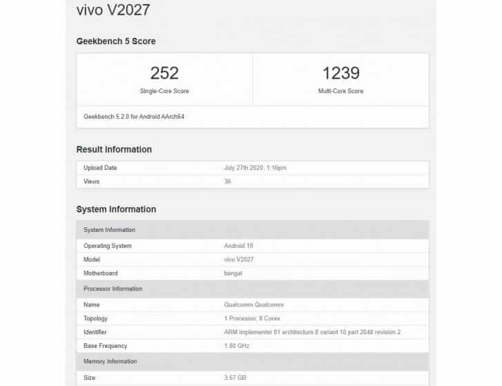 gsmarena 003 9 Vivo Y20 spotted in Geekbench with alleged Snapdragon 460 processor