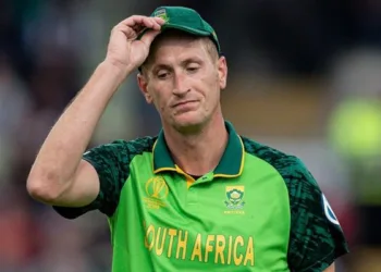 BIRMINGHAM, ENGLAND - JUNE 19: Chris Morris of South Africa reflects at the end of his bowling spell during the Group Stage match of the ICC Cricket World Cup 2019 between New Zealand and South Africa at Edgbaston on June 19, 2019 in Birmingham, England. (Photo by Andy Kearns/Getty Images)