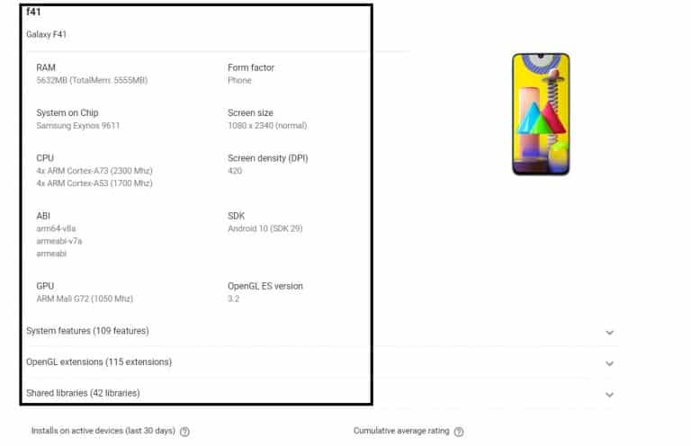 Samsung Galaxy F41 spotted in Google Play console with Exynos 9611