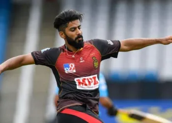 TAROUBA, TRINIDAD AND TOBAGO - SEPTEMBER 10:Ali Khan of Trinbago Knight Riders celebrates the dismissal of Zahir Khan of St Lucia Zouks during the Hero Caribbean Premier League Final match 33 between Trinbago Knight Riders and St Lucia Zouks at Brian Lara Cricket Academy on September 10, 2020 in Tarouba, Trinidad And Tobago. (Photo by Randy Brooks - CPL T20/CPL T20 via Getty Images)