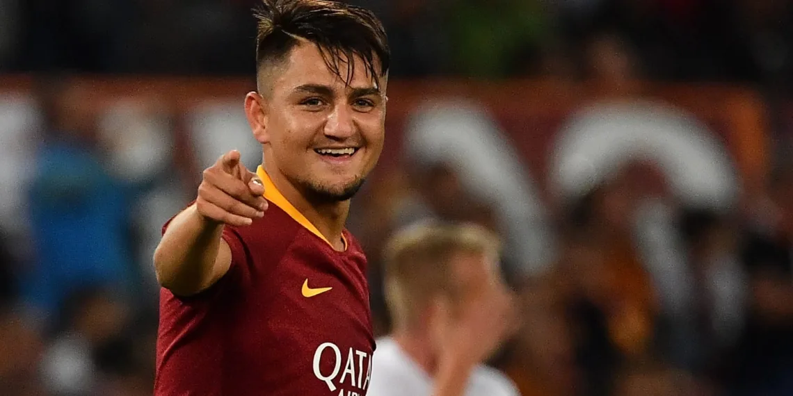 AS Rome's Turkish forward Cengiz Under celebrates after scoring during the UEFA Champions League group G football match between AS Roma and FC Viktoria Plzen on October 2, 2018 at the Olympic stadium in Rome. (Photo by Vincenzo PINTO / AFP)        (Photo credit should read VINCENZO PINTO/AFP/Getty Images)