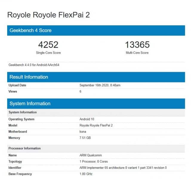 Royole FlexPai 2 is set to launch on September 22, spotted on Geekbench
