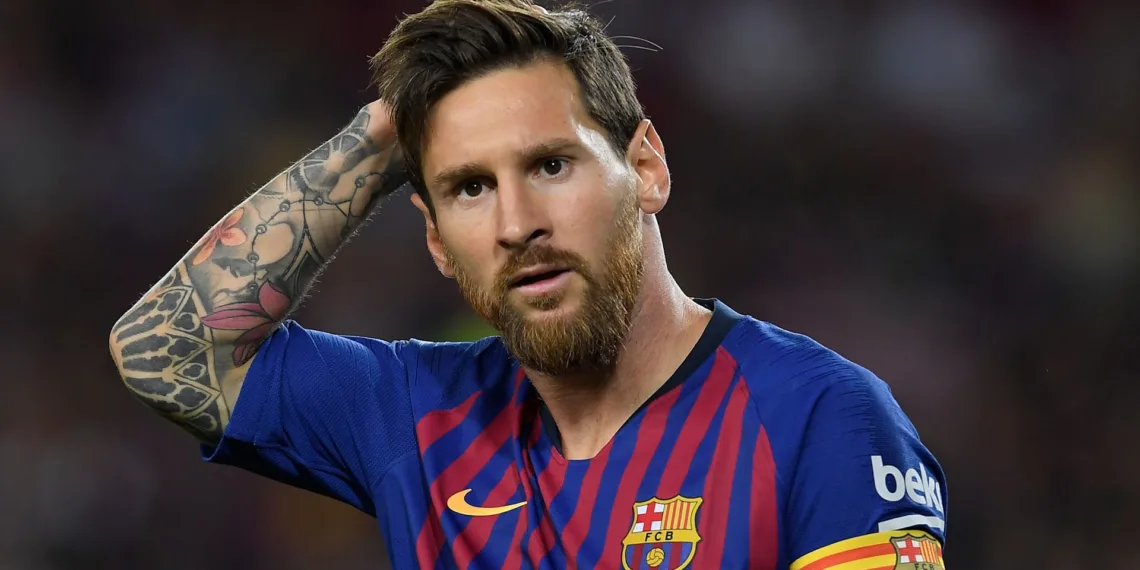 Barcelona's Argentinian forward Lionel Messi reacts during the Spanish league football match between Barcelona and Alaves at the Camp Nou stadium in Barcelona on August 18, 2018. (Photo by LLUIS GENE / AFP) (Photo credit should read LLUIS GENE/AFP/Getty Images)