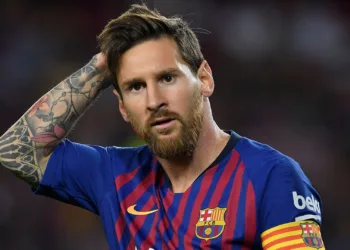 Barcelona's Argentinian forward Lionel Messi reacts during the Spanish league football match between Barcelona and Alaves at the Camp Nou stadium in Barcelona on August 18, 2018. (Photo by LLUIS GENE / AFP)        (Photo credit should read LLUIS GENE/AFP/Getty Images)