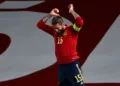 Spain's defender Sergio Ramos celebrates after scoring a second goal during the UEFA Nations League A group 4 football match between Spain and Ukraine at the Alfredo Di Stefano Stadium in Madrid on September 6, 2020. (Photo by GABRIEL BOUYS / AFP)