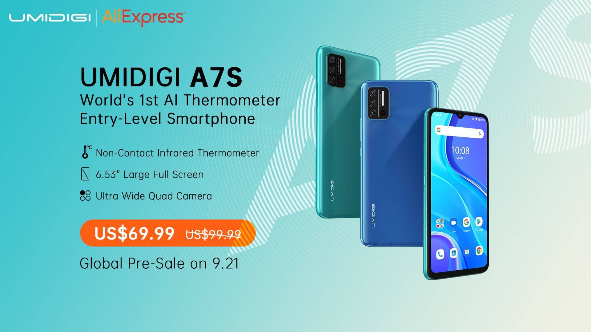 The Umidigi A7S is an Android Go phone with a built-in infrared thermometer sensor