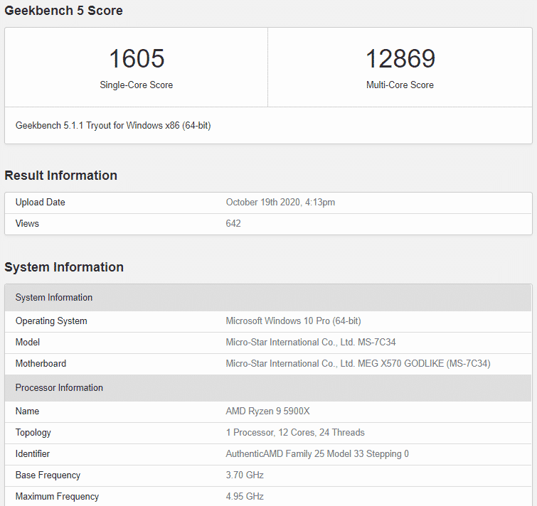 AMD Ryzen 9 5000X Geekbench