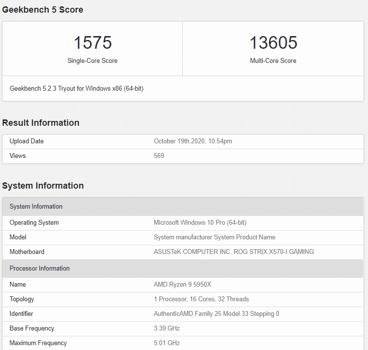 AMD Ryzen 9 5950X Geekbench
