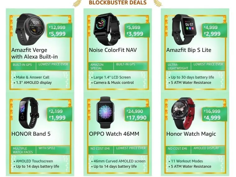 Blockbuster deals on Wearables on Amazon Great Indian Festival sale_TechnoSports.co.in