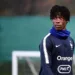Under 21 France national football team midfielder Eduardo Camavinga looks on during a training session in Clairefontaine-en-Yvelines on November 12, 2019. - Rennes midfielder Eduardo Camavinga, who celebrated his 17th birthday on November 10, was summoned for the Euro-2021 qualifications with the Espoirs, three days after having obtained naturalization. (Photo by FRANCK FIFE / AFP) (Photo by FRANCK FIFE/AFP via Getty Images)