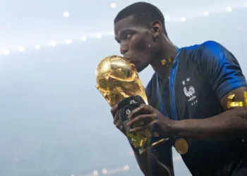 MOSCOW, RUSSIA - JULY 15:  Paul Pogba of France celebrates with the World Cup Trophy following his sides victory in the 2018 FIFA World Cup Final between France and Croatia at Luzhniki Stadium on July 15, 2018 in Moscow, Russia.  (Photo by Matthias Hangst/Getty Images)