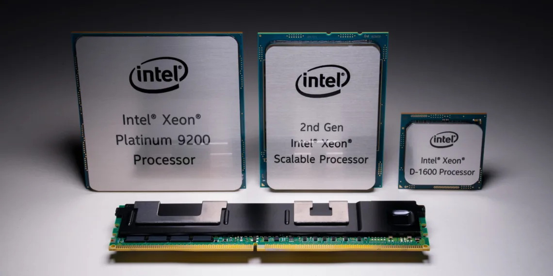 The Intel Xeon Family (from left): Intel Xeon Platinum 9200 processor, 2nd-Gen Intel Xeon Scalable Processor and Intel® Xeon® D-1600 Processor. Intel Corporation on April 2, 2019, introduced a portfolio of data-centric tools to help its customers extract more value from their data. (Credit: Tim Herman/Intel Corporation)