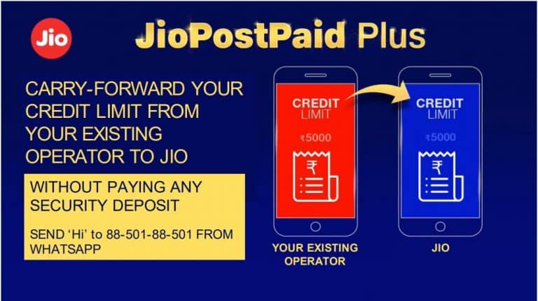 Carry forward your credit limit from your existing operator to Jio at No extra cost