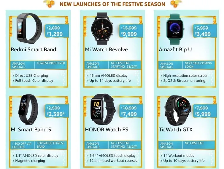 New launch wearables on Amazon Great Indian Festival sale_TechnoSports.co.in